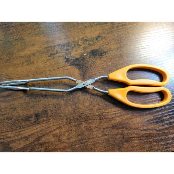 Vintage Yellow Plastic Handle 10" Stainless Steel Tongs - Made in China - Picture 1 of 8